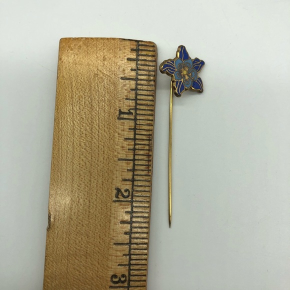 Vintage Modern Museum of Art blue iris cloisonné enamel stick pin missing bottom - Picture 2 of 4